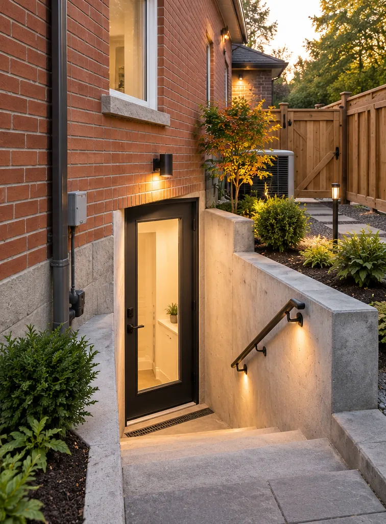 Separate side entrance to a basement apartment